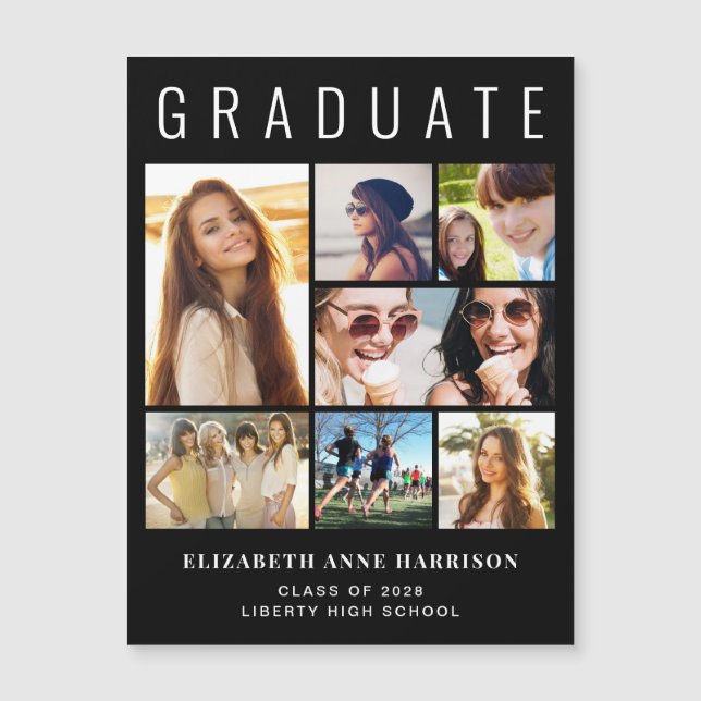 Moderna Invitación de graduación en negro con foto (Anverso)