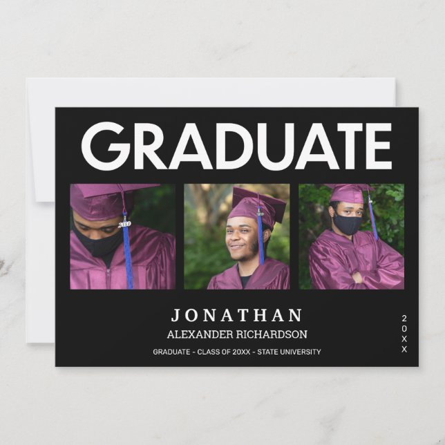 Moderna Invitación de graduación fotográfica Black (Anverso)
