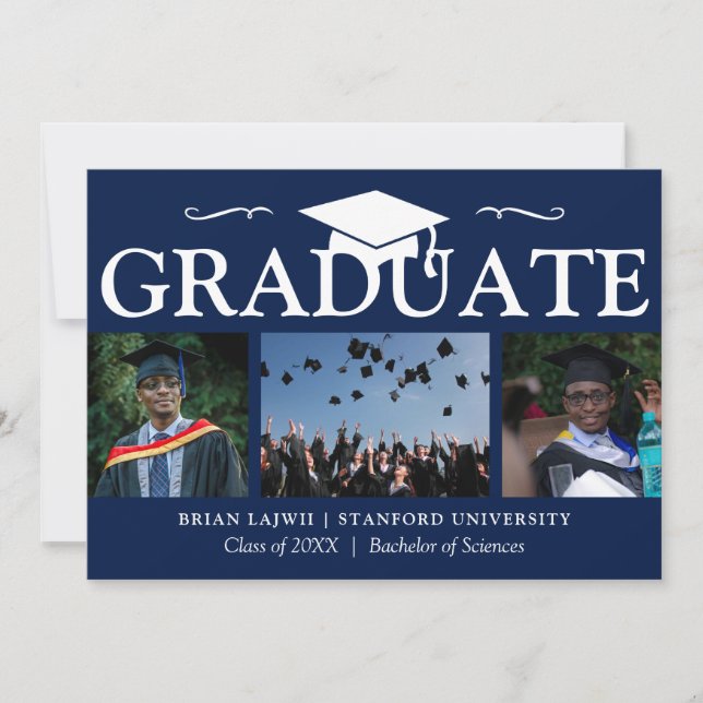 Moderna Invitación de graduación fotográfica de 3 (Anverso)