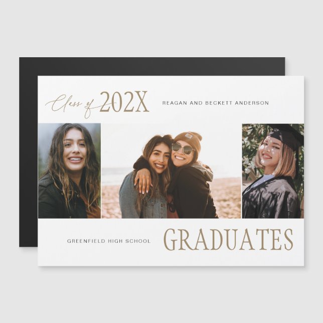 Moderna Invitación de graduación multifoto de trío (Anverso/Reverso)