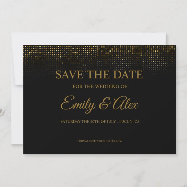 moderna invitación de Save The Date con brillo neg (Anverso)