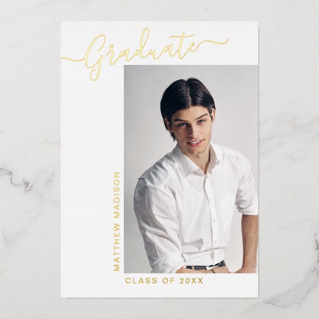 Moderna Invitación Minimalista de 1 foto de grado (Anverso)