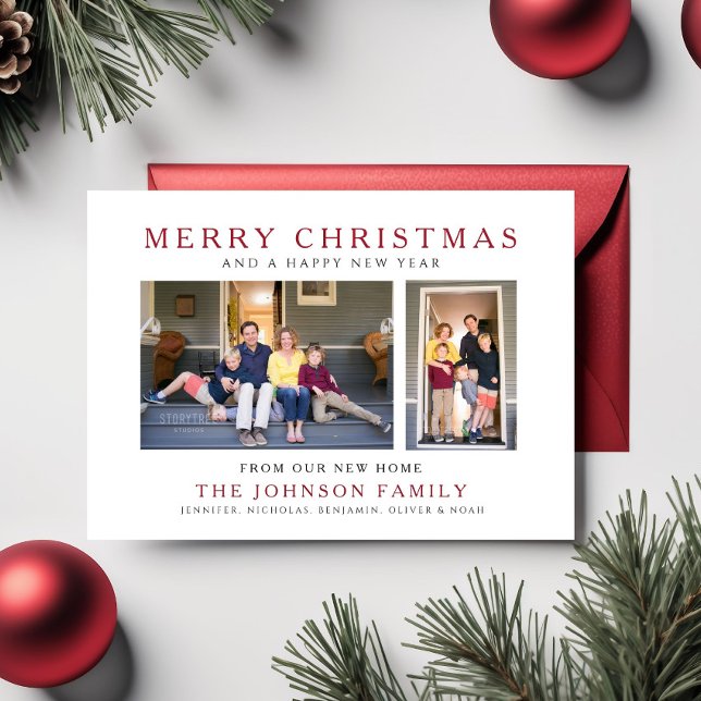 Moderna Invitación móvil de vacaciones de 2 fotos (Modern 2 Photos Holiday Moving Announcement Postcard)