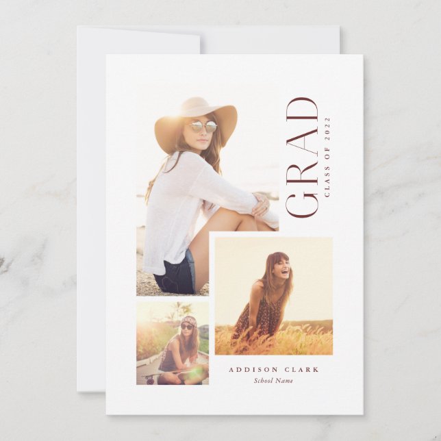 Moderna Invitación roja de Collage de fotos Grad T (Anverso)