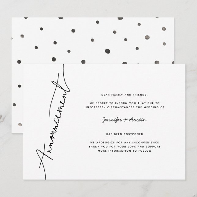 Moderna Invitación simple de postergación Boda (Anverso / Reverso)