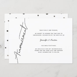 Moderna Invitación simple de postergación Boda