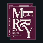 Moderna, mínima, simple y alegre Navidad<br><div class="desc">Moderna y minimalista tipografía gráfica retro tradicional burdeos alegre tarjeta navideña navideña. Parte de una atrevida colección de vacaciones.</div>