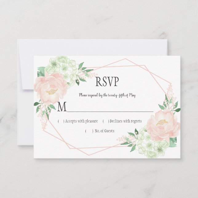 Moderna Mint y Rubor Floral Geometric RSVP (Anverso)