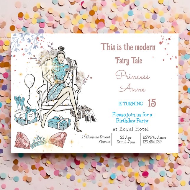 Moderna moda Princesa Real Invitación al cumpleaño (Subido por el creador)