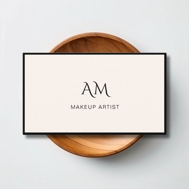 Moderna, monograma, tarjeta de visita beige (Modern, Monogram, Beige-Black Business Card)