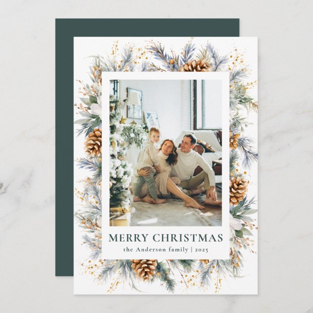 Moderna Navidad Botánica Oscura Forestal Verde Fel (Anverso / Reverso)