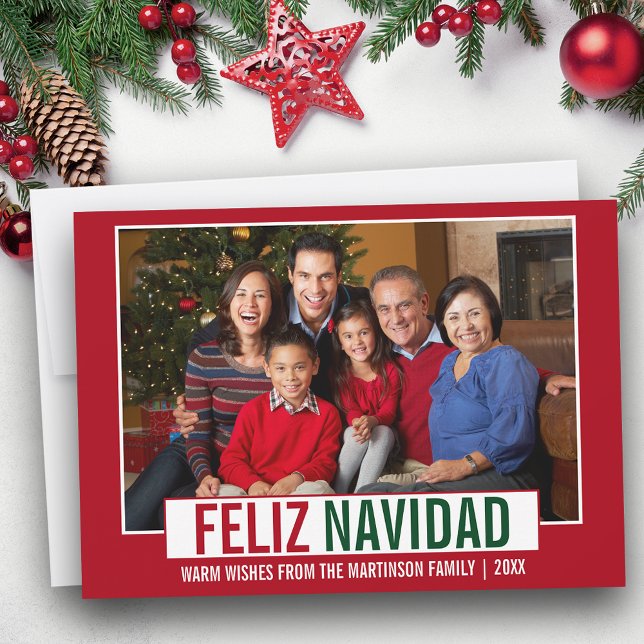 Moderna Navidad Feliz Navidad, foto roja (Customize to add text to back of card.)