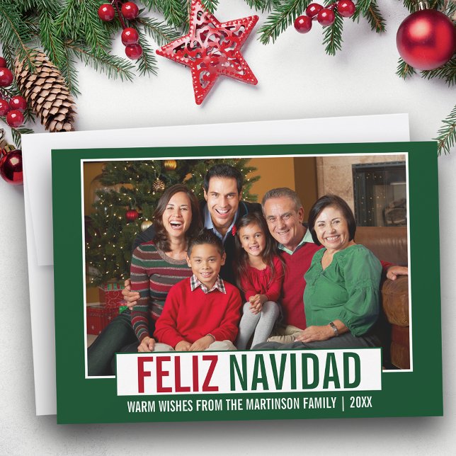 Moderna Navidad Feliz Navidad, foto verde (Customize to add text to back of card.)