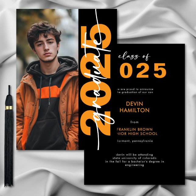 Moderna negrita tipografía Naranja Invitación de g (Modern Bold Orange Typography Grad Announcement)