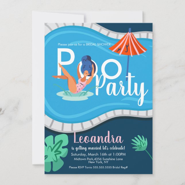 Moderna piscina Fiesta ducha de novia Invitación d (Anverso)