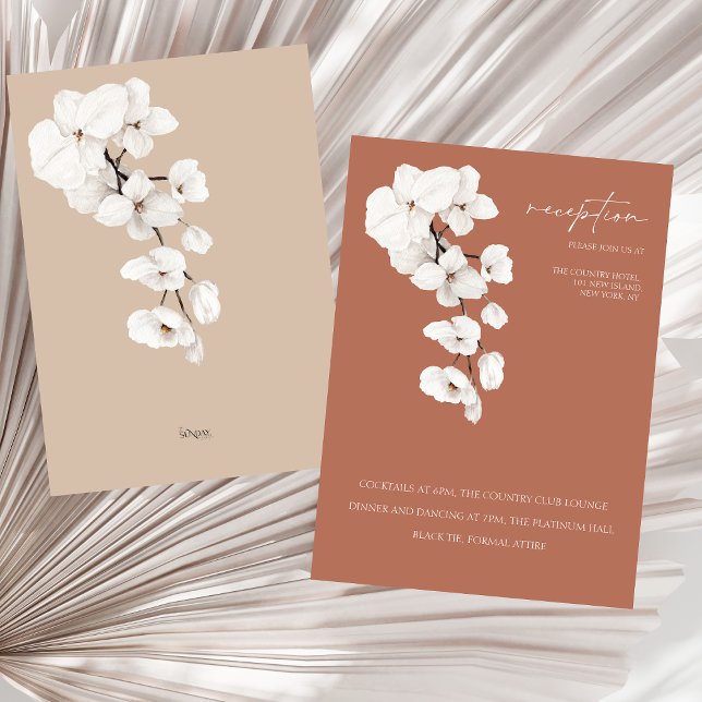 Moderna recepción de boda de orquídeas de terracot (Modern Terracotta Orchids Wedding Reception Enclosure Card)
