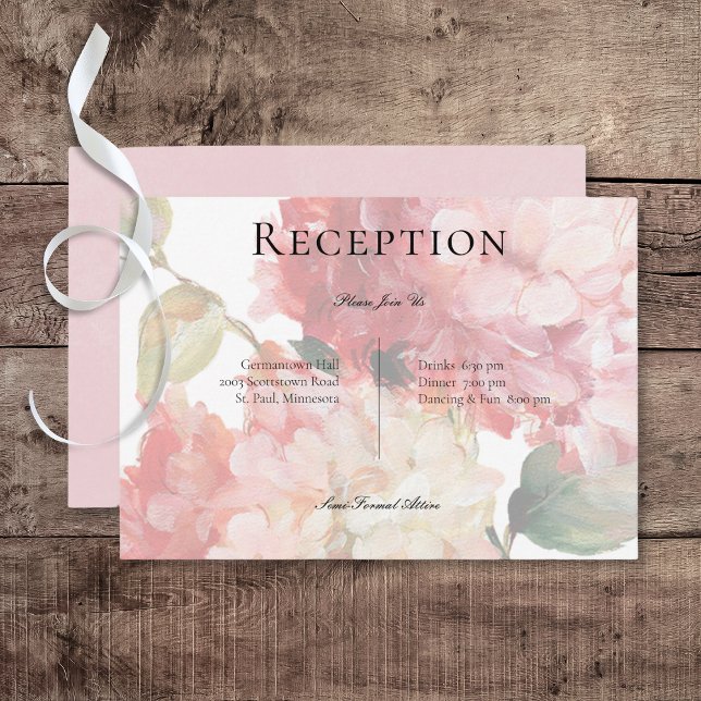 Moderna recepción de bodas de Rubor rosa Hydrangea (Modern Pink Blush Hydrangea Wedding Reception Card)
