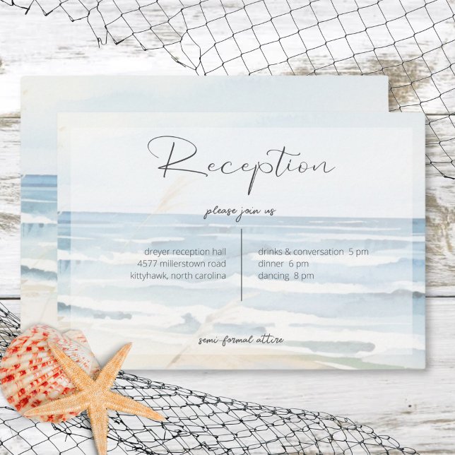 Moderna recepción de casamiento acuático playero (Modern Seaside Watercolor Beach Wedding Reception Enclosure Card)