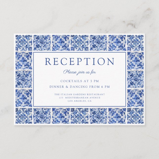 Moderna recepción de casamiento con azulejos azule (Anverso)