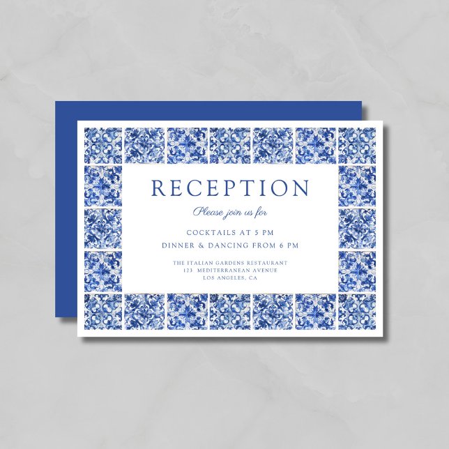 Moderna recepción de casamiento con azulejos azule (Modern Blue Tiles Wedding Reception Enclosure Card)
