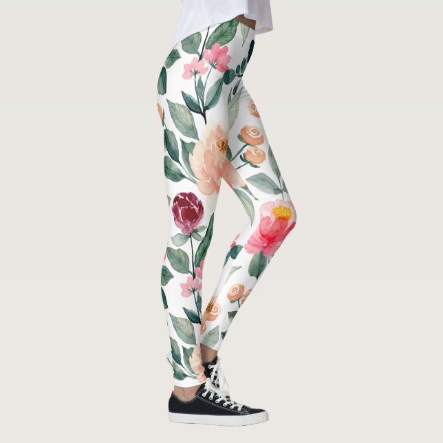 Moderna Rubor Rosa Roses Florales Leggings (Derecha)
