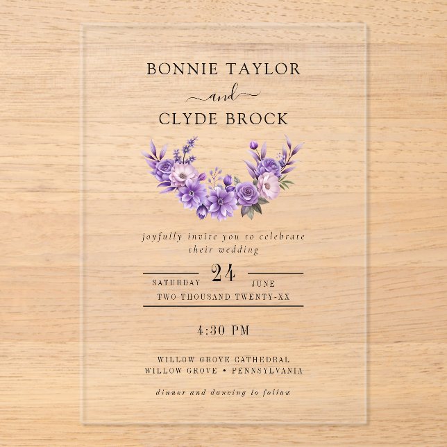Moderna Suite de Invitación a Boda Acrílica Floral (Anverso)