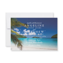 Moderna tarjeta Boda Tropical Beach Palm Sea