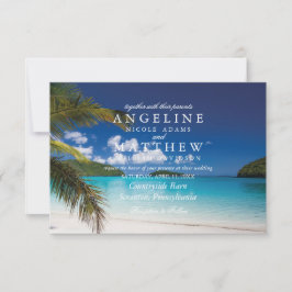 Moderna tarjeta Boda Tropical Beach Palm Sea