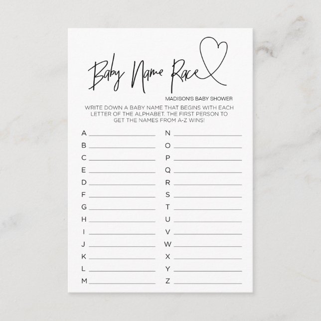 Moderna tarjeta cardíaca de Baby Shower Juego de R (Anverso)