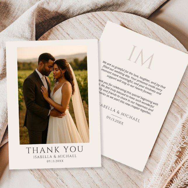 Moderna Tarjeta de Agradecimiento de Boda con Foto (Subido por el creador)