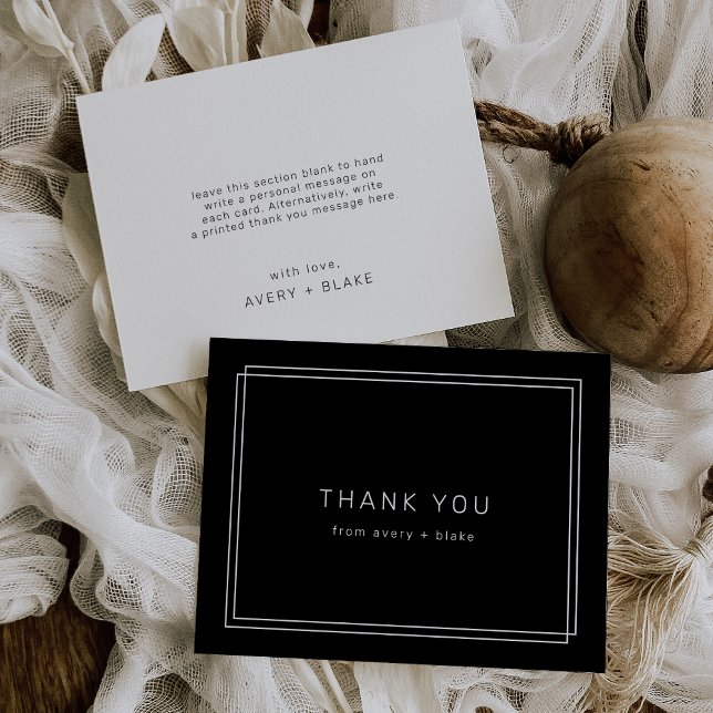 Moderna tarjeta de agradecimiento negro / AVERY Su (Modern Black Thank You Card / AVERY Suite)