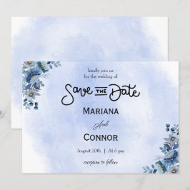 Moderna tarjeta de boda floral azul para guardar l