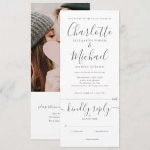 Moderna Tarjeta de Boda Minimalista Todo en Uno co