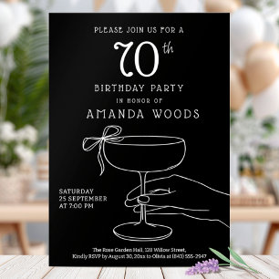 Moderna tarjeta de fiesta de cumpleaños 70 en blan