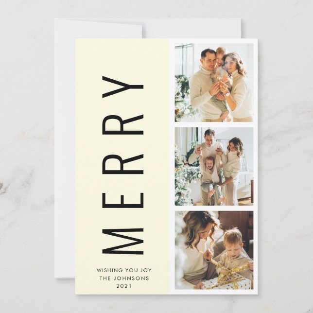 Moderna tarjeta de foto Minimalista White Merry Xm (Anverso)