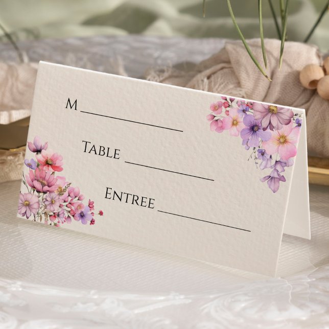 Moderna tarjeta de lugar Boda Beige-flor silvestre (Subido por el creador)