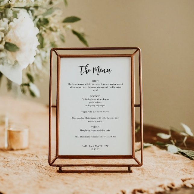 Moderna tarjeta de menú Boda en blanco y negro (Subido por el creador)