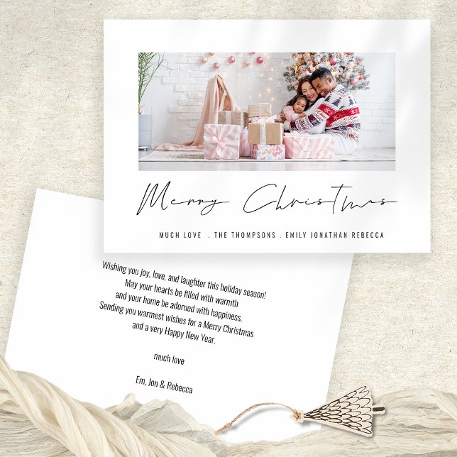 Moderna tarjeta de navidad de escritura con estilo (Front and back view. Available digitally and printed.)