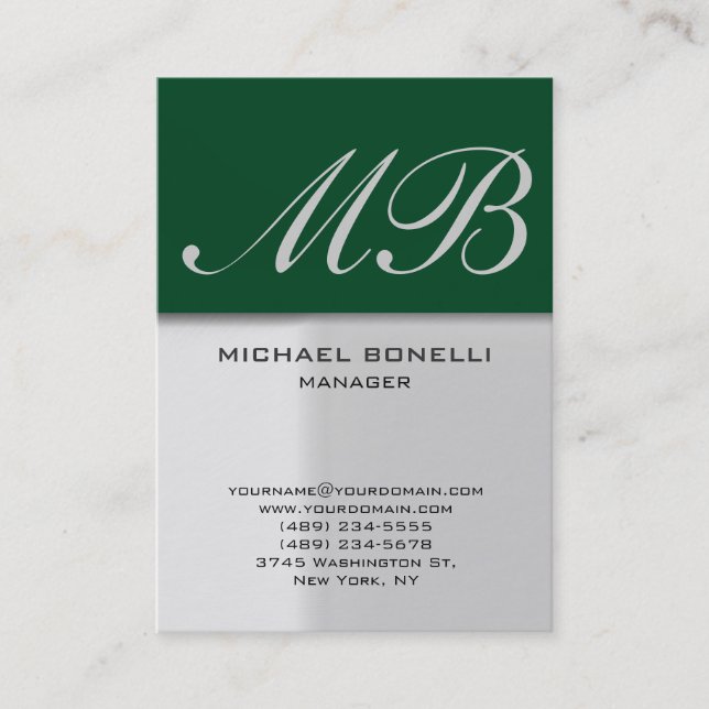 Moderna tarjeta de negocios de moda gris verde bri (Anverso)