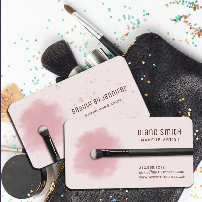 Moderna tarjeta de presentación de artistas de maq (Modern Makeup Artist Business Card with Brush #simplepinkbusinesscard #zazzlemade #makeupartist)