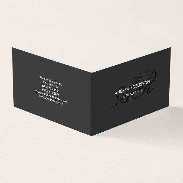 Moderna tarjeta de presentación Monograma Gris (Exterior)
