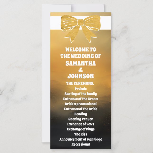 Moderna tarjeta de programa de bodas de oro negro  (Anverso)