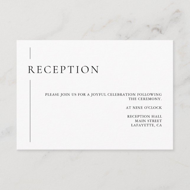 Moderna tarjeta de recepción simple de boda blanca (Anverso)