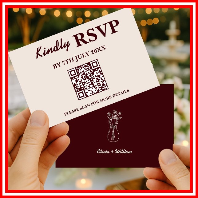 Moderna Tarjeta de RSVP con Código QR para Boda Bu (Subido por el creador)