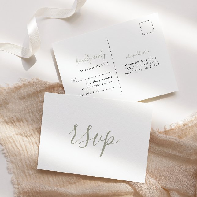 Moderna Tarjeta de RSVP de Boda con Letra Verde Me (Subido por el creador)