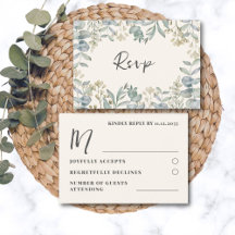 Moderna tarjeta de RSVP de boda de eucalipto verde