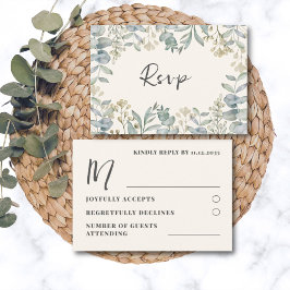 Moderna tarjeta de RSVP de boda de eucalipto verde