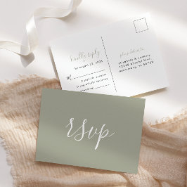 Moderna Tarjeta de RSVP de Boda Verde Salvia Minim