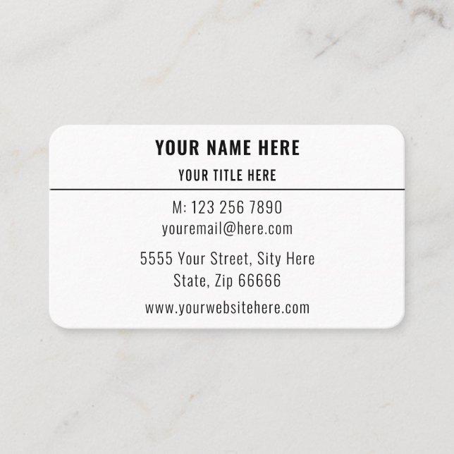 Moderna tarjeta de visita blanca en negro - Su pro (Anverso)