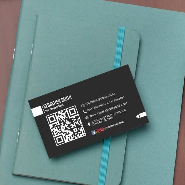 Moderna tarjeta de visita de código QR Minimalista (Modern Minimalist QR Code Business Card - Black)